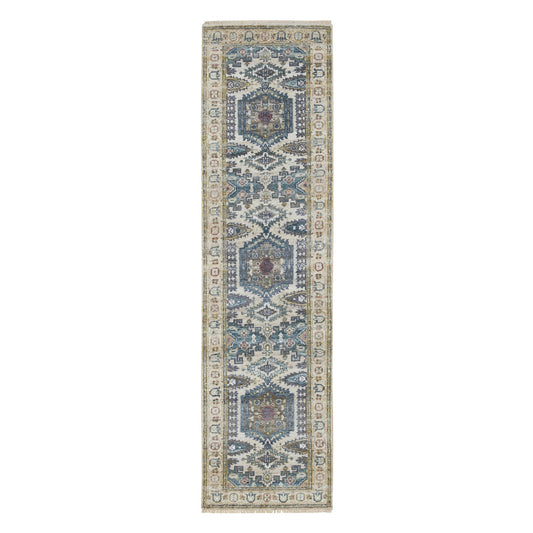 Tribal & Geometric Wool Hand Knotted Rug Ivory Ivory 2.6X9.10 -O065573