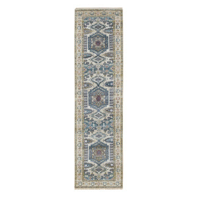 Tribal & Geometric Wool Hand Knotted Rug Ivory Ivory 2.6X9.10 -O065573