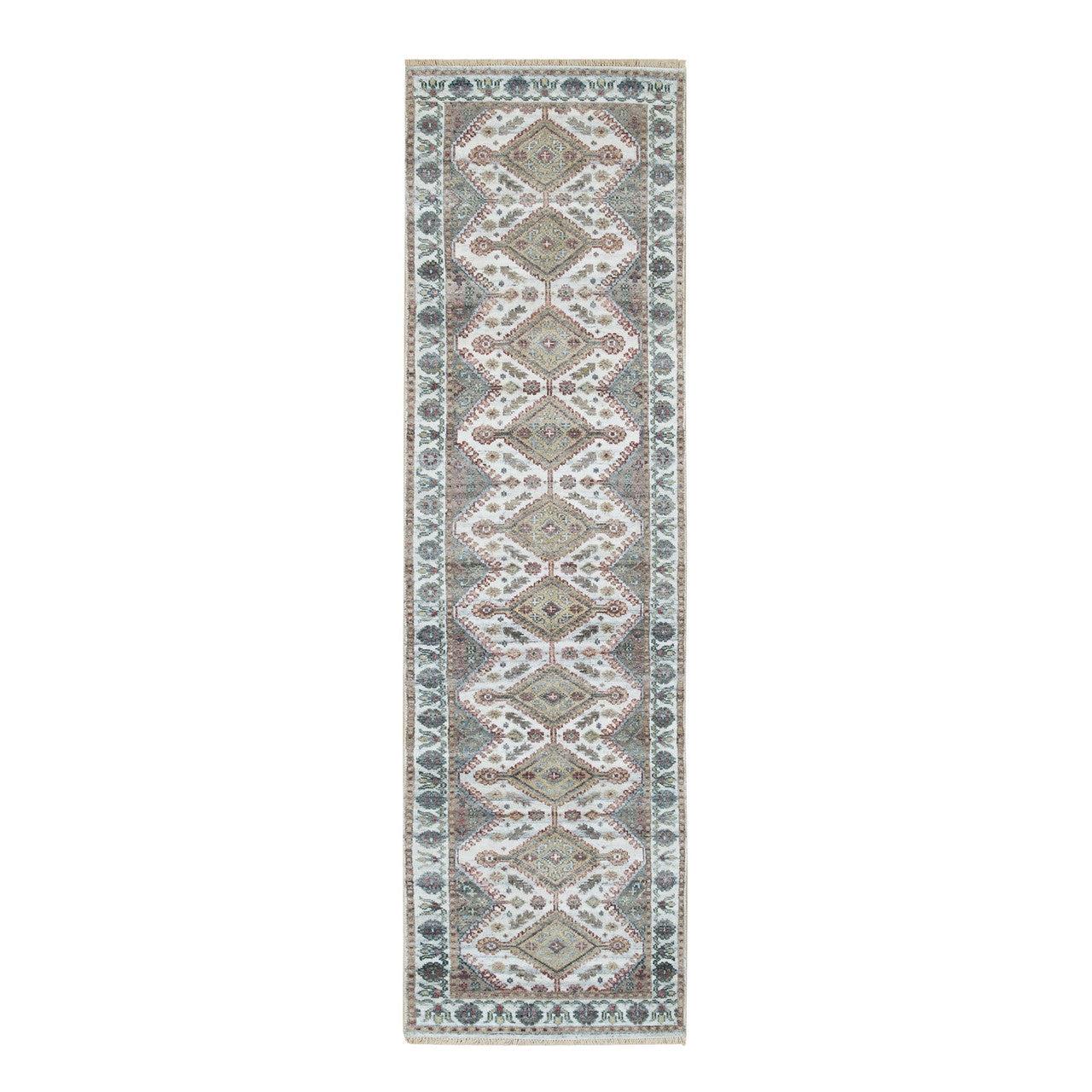 Ivory 2'7" x 9'9" Tribal & Geometric Hand knotted Wool Rug - Sku: O065574