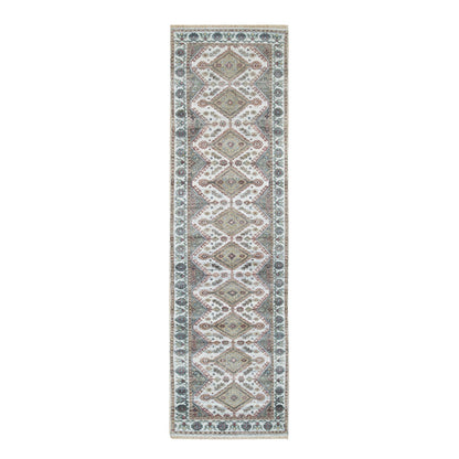 Tribal & Geometric Wool Hand Knotted Rug Ivory Ivory 2.7X9.9 -O065574