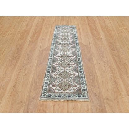 Tribal & Geometric Wool Hand Knotted Rug Ivory Ivory 2.7X9.9 -O065574