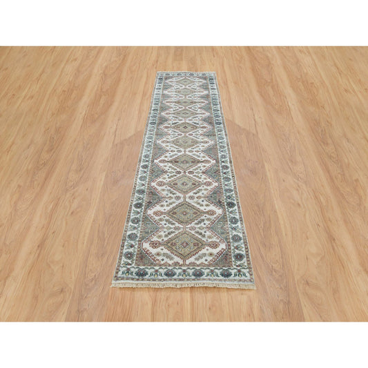 Tribal & Geometric Wool Hand Knotted Rug Ivory Ivory 2.7X9.9 -O065574