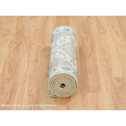 Tribal & Geometric Wool Hand Knotted Rug Ivory Ivory 2.7X9.9 -O065574