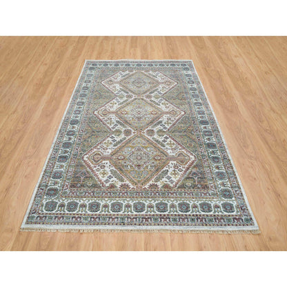 Tribal & Geometric Wool Hand Knotted Rug Ivory 6.1x9.0 -O065577