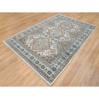 Tribal & Geometric Wool Hand Knotted Rug Ivory 6.1x9.0 -O065577