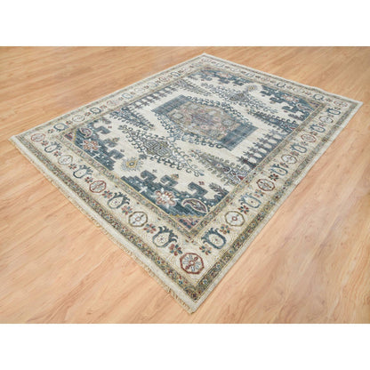 Tribal & Geometric Wool Hand Knotted Rug Ivory Ivory 8.0X10.0 -O065584