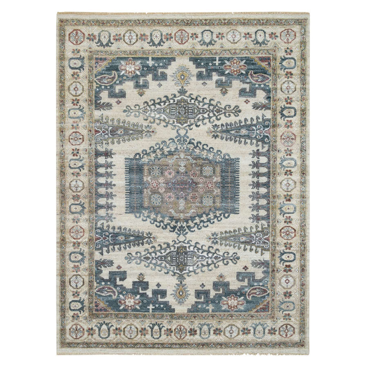 Ivory 7'9" x 10'4" Tribal & Geometric Hand knotted Wool Rug - Sku: O065586