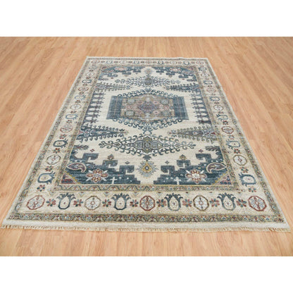 Tribal & Geometric Wool Hand Knotted Rug Ivory Ivory 7.9X10.4 -O065586