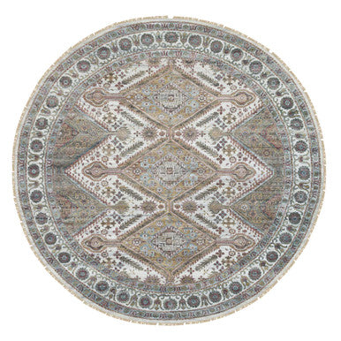 Tribal & Geometric Wool Hand Knotted Rug Ivory Ivory 9.9X9.9 -O065589
