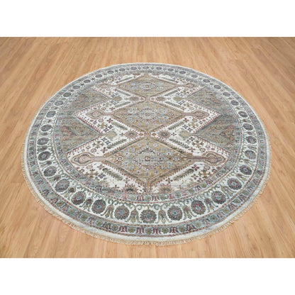 Tribal & Geometric Wool Hand Knotted Rug Ivory Ivory 9.9X9.9 -O065589