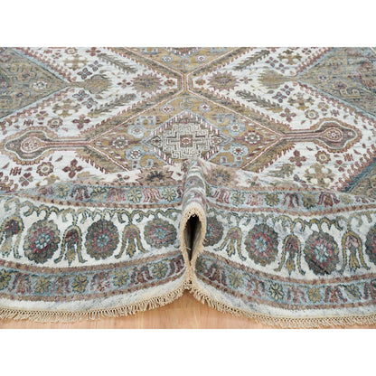 Tribal & Geometric Wool Hand Knotted Rug Ivory Ivory 9.9X9.9 -O065589