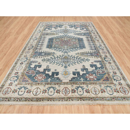 Tribal & Geometric Wool Hand Knotted Rug Ivory Ivory 10.0X14.0 -O065595