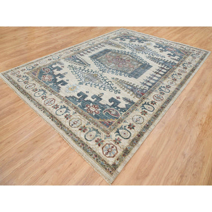 Tribal & Geometric Wool Hand Knotted Rug Ivory Ivory 10.0X14.0 -O065595