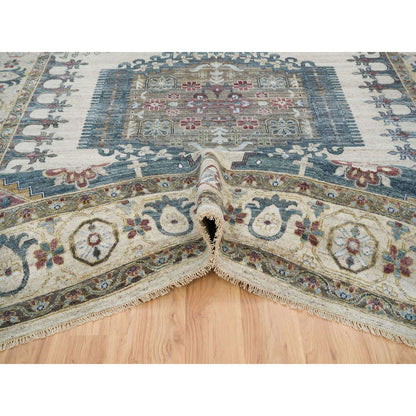 Tribal & Geometric Wool Hand Knotted Rug Ivory Ivory 10.0X14.0 -O065595