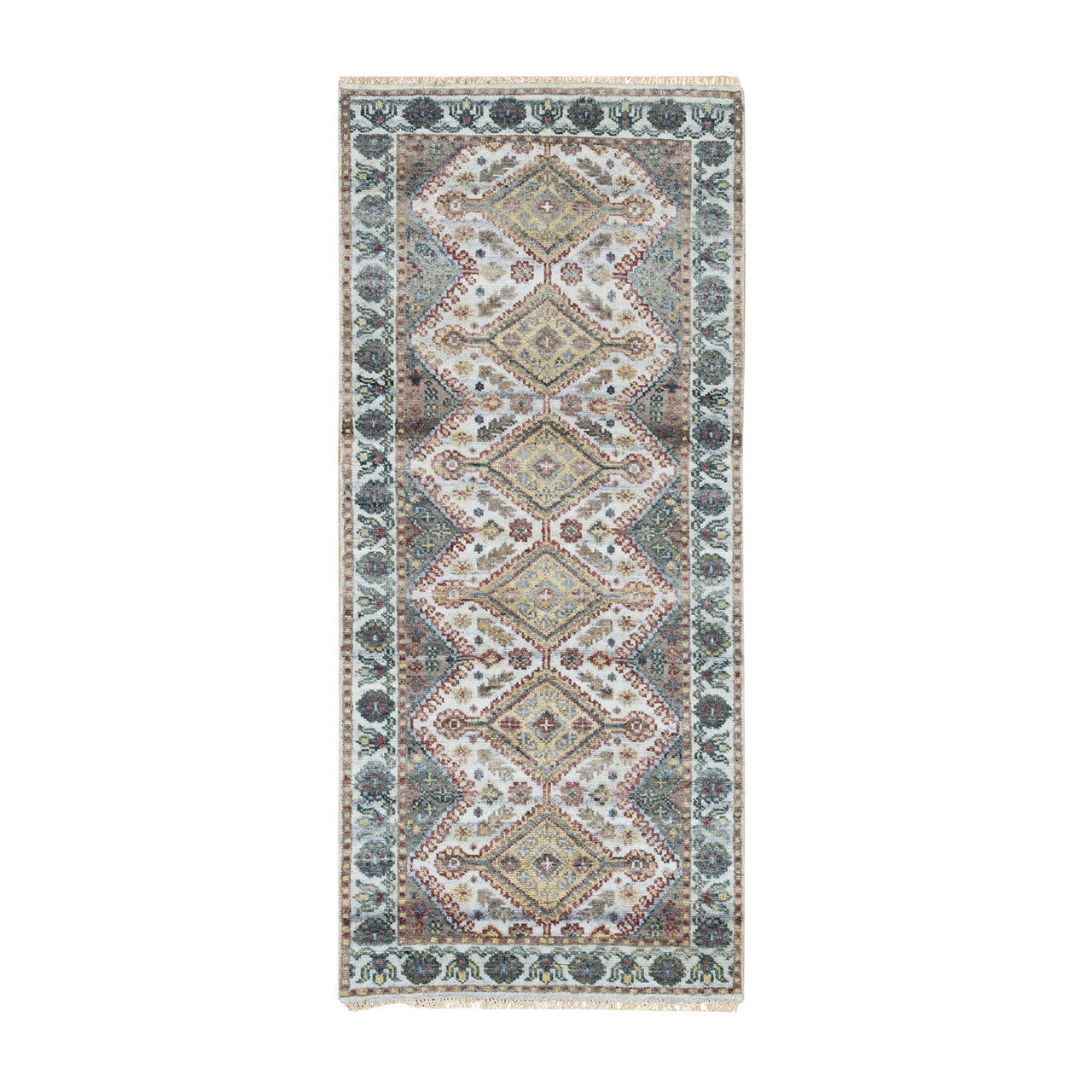 Ivory 2'8" x 6'0" Tribal & Geometric Hand knotted Wool Rug - Sku: O065601