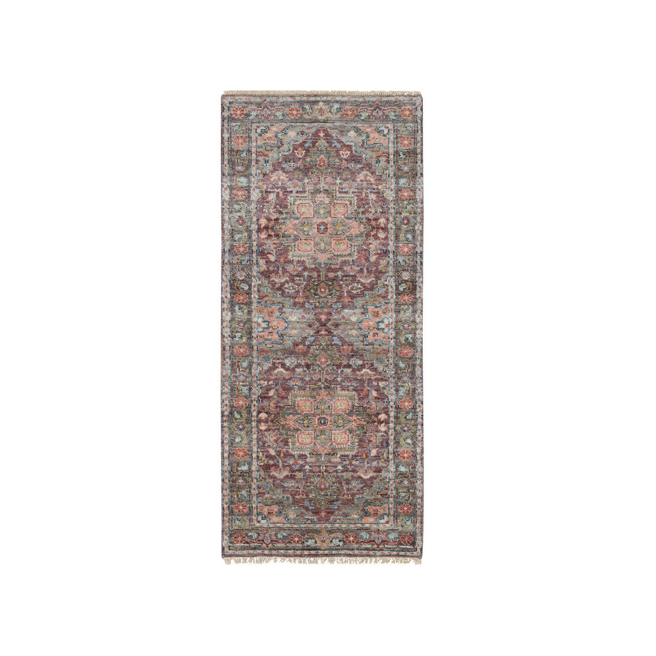 Red 2'7" x 6'0" Tribal & Geometric Hand knotted Wool Rug - Sku: O065602