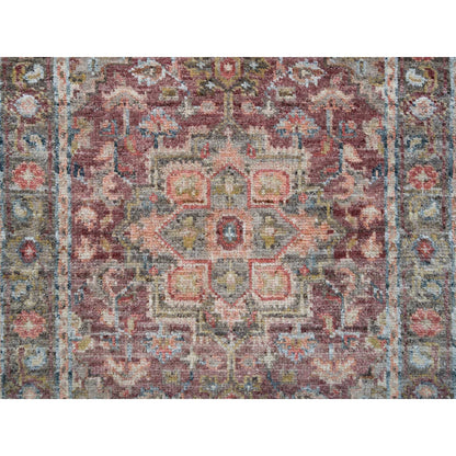 Tribal & Geometric Wool Hand Knotted Rug Red Gray 2.7X6.0 -O065602