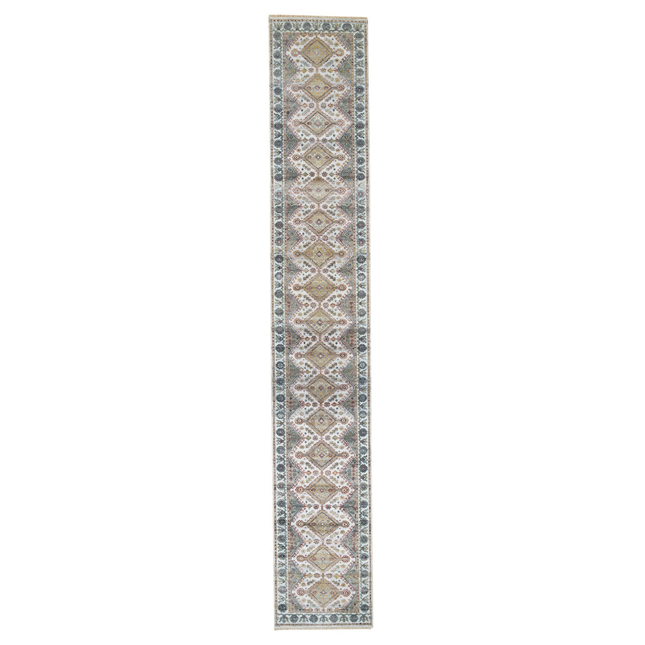 Ivory 2'7" x 18'0" Tribal & Geometric Hand knotted Wool Rug - Sku: O065610