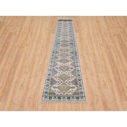 Tribal & Geometric Wool Hand Knotted Rug Ivory Ivory 2.7X18.0 -O065610