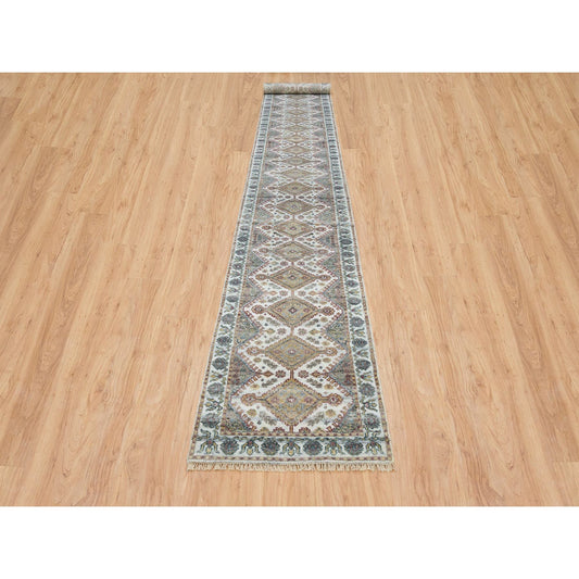 Tribal & Geometric Wool Hand Knotted Rug Ivory Ivory 2.7X18.0 -O065610