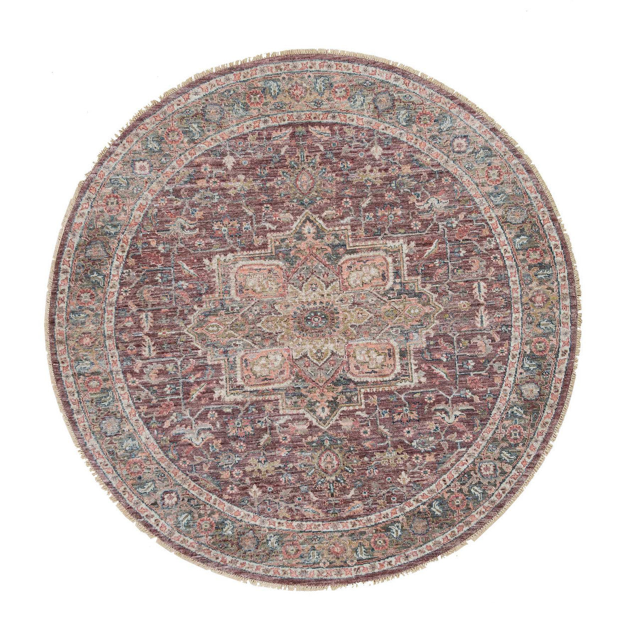 Tribal & Geometric Wool Hand Knotted Rug Red Gray 8.0X8.0 -O065612
