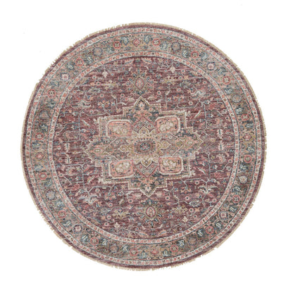 Tribal & Geometric Wool Hand Knotted Rug Red Gray 8.0X8.0 -O065612
