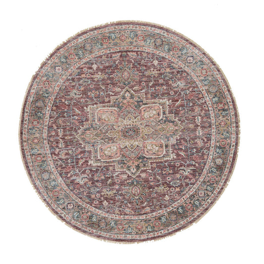 Tribal & Geometric Wool Hand Knotted Rug Red Gray 8.0X8.0 -O065612