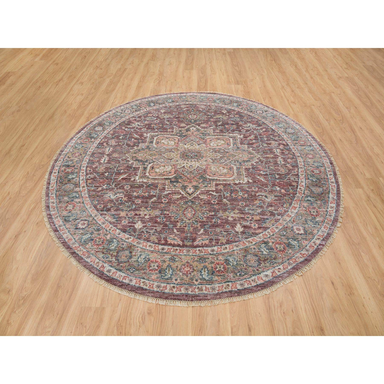 Tribal & Geometric Wool Hand Knotted Rug Red Gray 8.0X8.0 -O065612