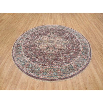 Tribal & Geometric Wool Hand Knotted Rug Red Gray 8.0X8.0 -O065612