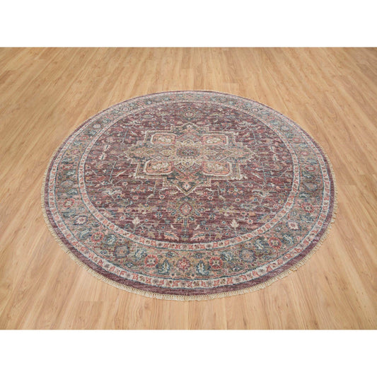 Tribal & Geometric Wool Hand Knotted Rug Red Gray 8.0X8.0 -O065612