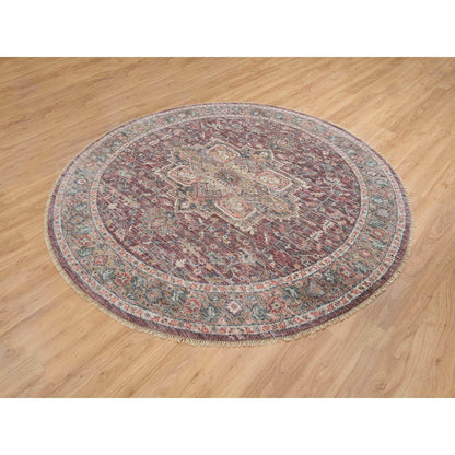 Tribal & Geometric Wool Hand Knotted Rug Red Gray 8.0X8.0 -O065612
