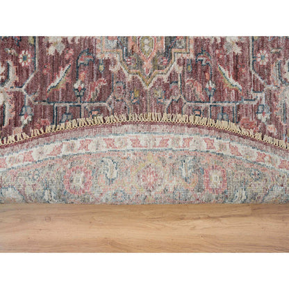 Tribal & Geometric Wool Hand Knotted Rug Red Gray 8.0X8.0 -O065612