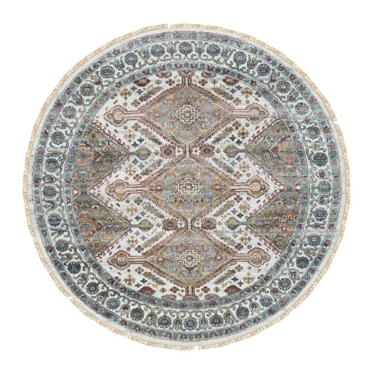 Tribal & Geometric Wool Hand Knotted Rug Ivory Ivory 5.10X5.10 -O065615