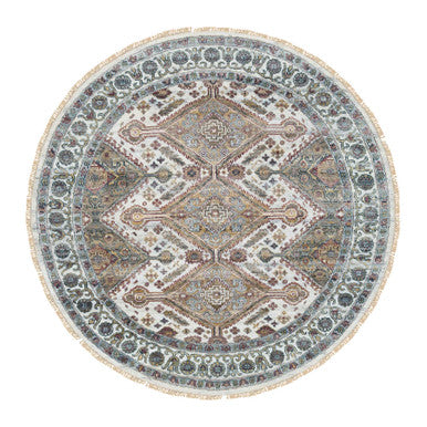 Tribal & Geometric Wool Hand Knotted Rug Ivory Ivory 5.10X5.10 -O065615