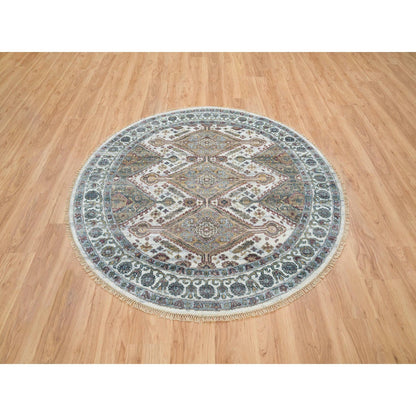 Tribal & Geometric Wool Hand Knotted Rug Ivory Ivory 5.10X5.10 -O065615