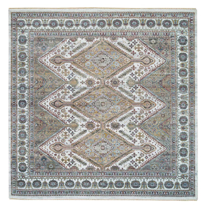 Tribal & Geometric Wool Hand Knotted Rug Ivory Ivory 9.10X10.0 -O065618