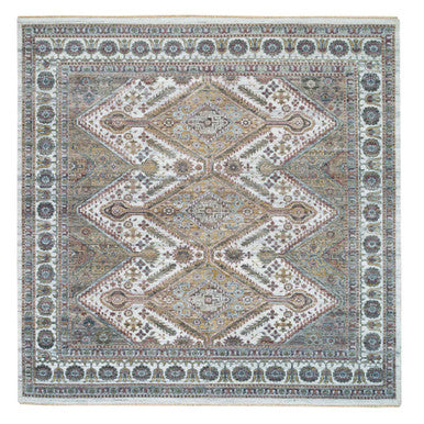 Tribal & Geometric Wool Hand Knotted Rug Ivory Ivory 9.10X10.0 -O065618