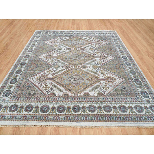 Tribal & Geometric Wool Hand Knotted Rug Ivory Ivory 9.10X10.0 -O065618