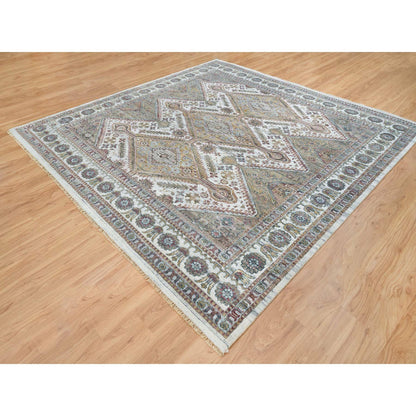 Tribal & Geometric Wool Hand Knotted Rug Ivory Ivory 9.10X10.0 -O065618