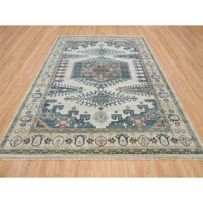 Tribal & Geometric Wool Hand Knotted Rug Ivory Ivory 9.0X12.0 -O065619