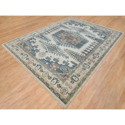 Tribal & Geometric Wool Hand Knotted Rug Ivory Ivory 9.0X12.0 -O065619