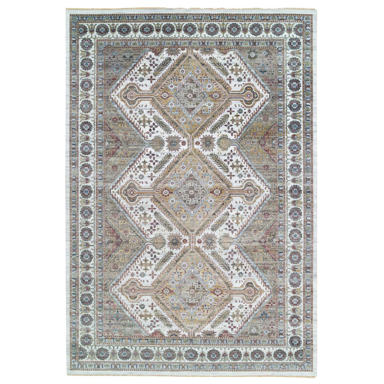Ivory 12'0" x 17'10" Tribal & Geometric Hand knotted Wool Rug - Sku: O065621
