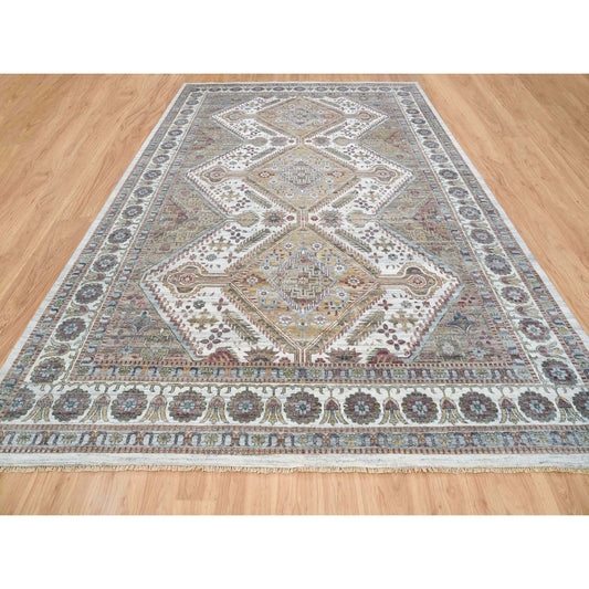Tribal & Geometric Wool Hand Knotted Rug Ivory Ivory 12.0X17.10 -O065621