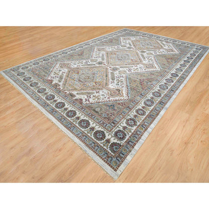 Tribal & Geometric Wool Hand Knotted Rug Ivory Ivory 12.0X17.10 -O065621