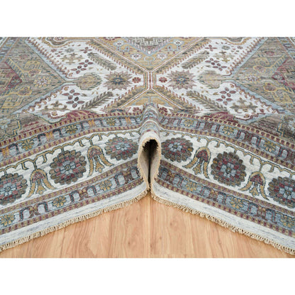 Tribal & Geometric Wool Hand Knotted Rug Ivory Ivory 12.0X17.10 -O065621