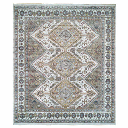 Tribal & Geometric Wool Hand Knotted Rug Ivory Ivory 13.9X15.10 -O065622