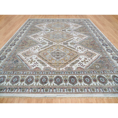 Tribal & Geometric Wool Hand Knotted Rug Ivory Ivory 13.9X15.10 -O065622