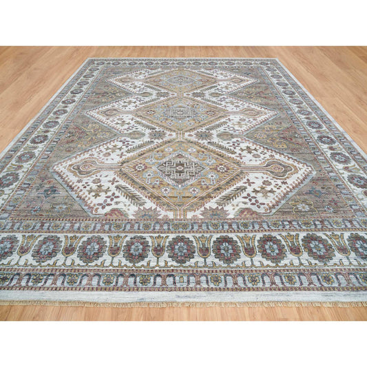 Tribal & Geometric Wool Hand Knotted Rug Ivory Ivory 13.9X15.10 -O065622