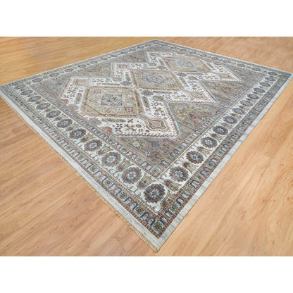 Tribal & Geometric Wool Hand Knotted Rug Ivory Ivory 13.9X15.10 -O065622