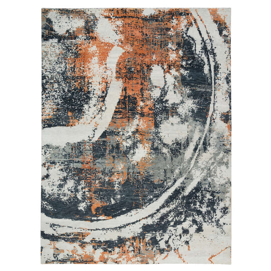 Modern and Contemporary Wool Hand Knotted Rug Black No Border 9.3X11.9 -O065624